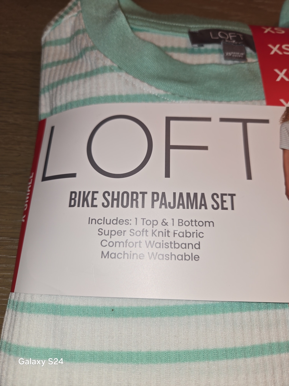 LOFT Mint Green & White Striped Bike Short Pajama Set Sz XS New - Picture 2 of 4